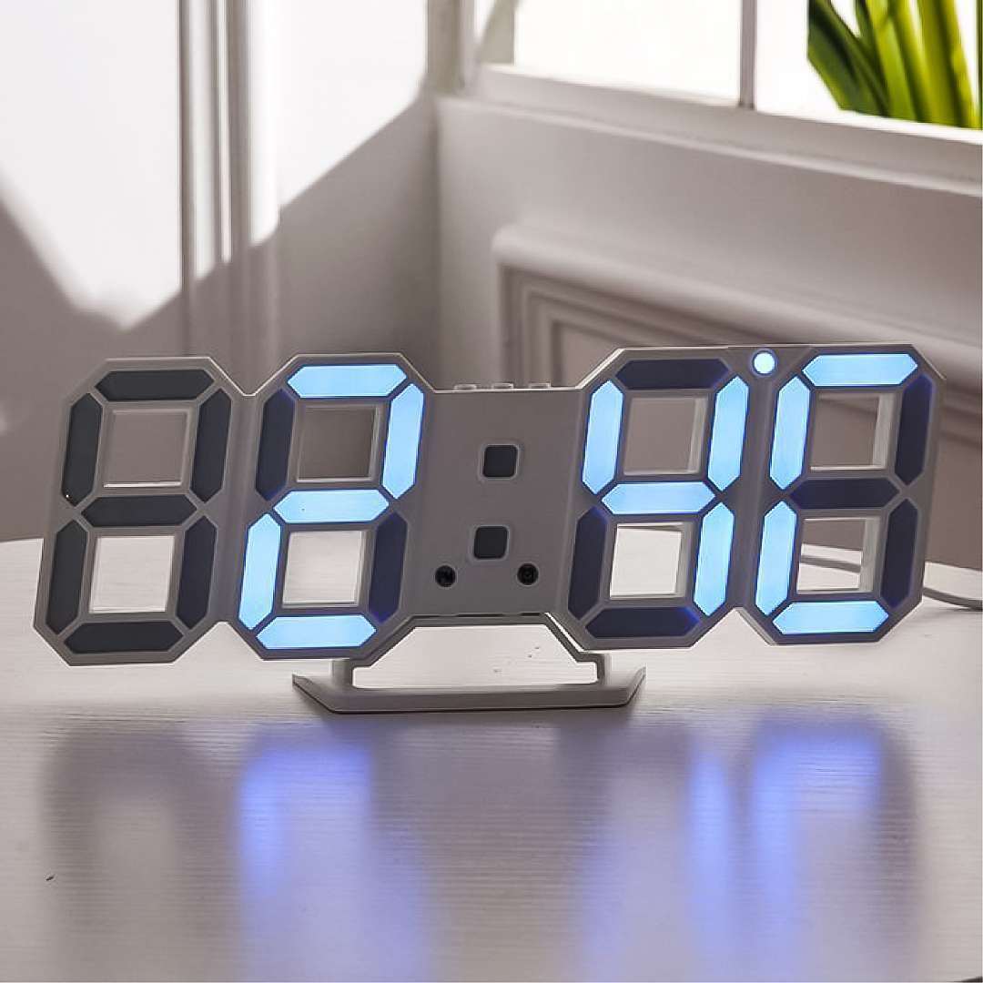 a blue 3D  LED Digital Clock and Alarm