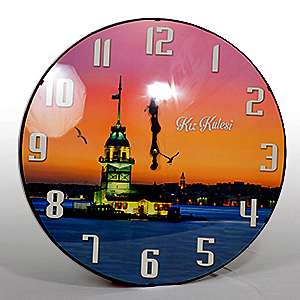 round wall clock with Istanbul sunset