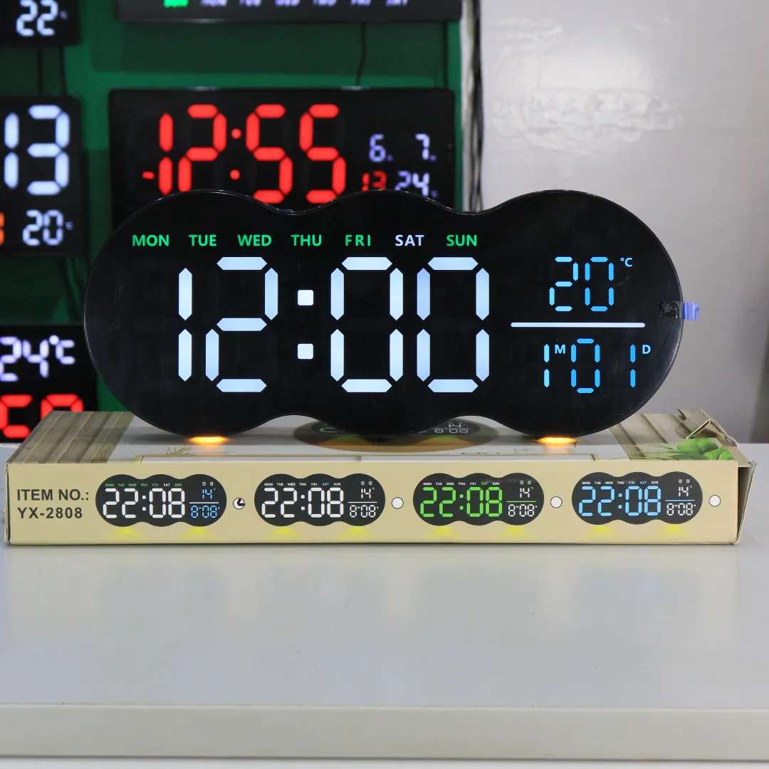 YX-2808 Digital LED Wall Clock with Blue Display on Shelf – Wall Secrets Kenya