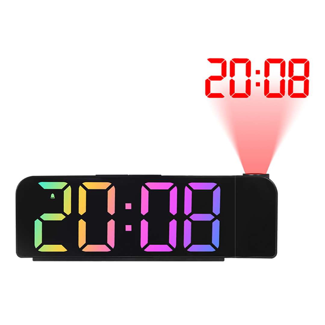 neon projection LED Digital clock with a black background