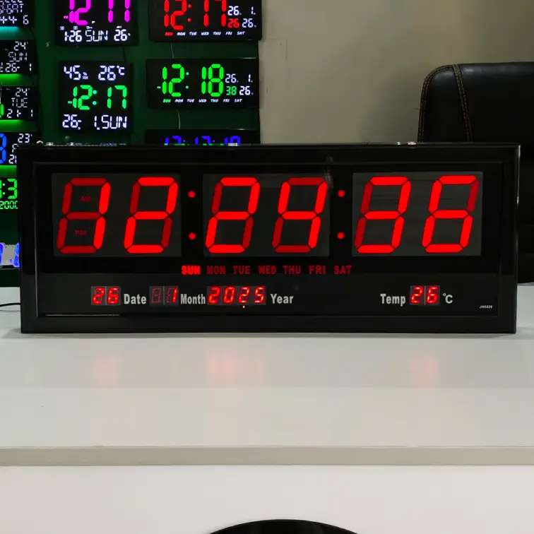 Very Large RED LED Digital clock display temperature, date, time and calendar