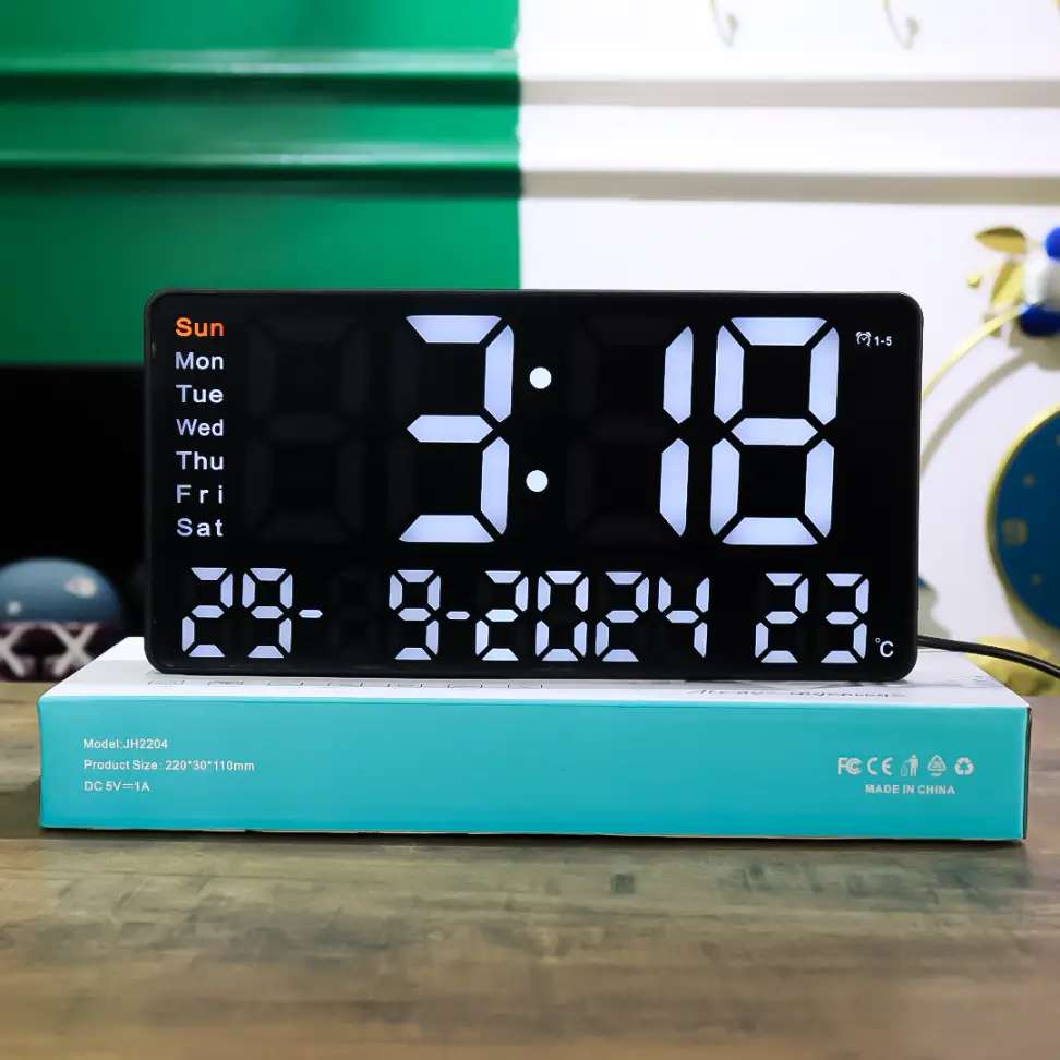 Brilliant White LED digital wall clock with calendar