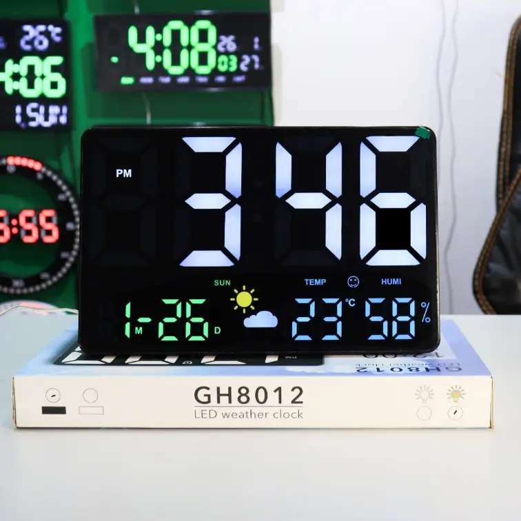 multifunction display LED clock with weather icons
